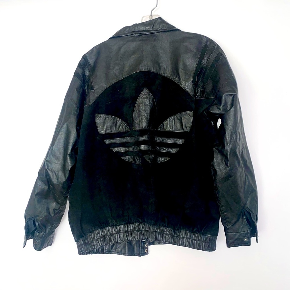 Adidas Vintage Black Leather Logo Jacket Small